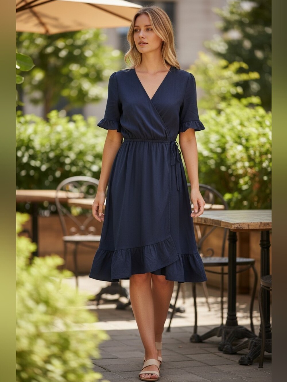 🥳4/$19🥳 New Look Black Wrap-Style Ruffle Midi Dress